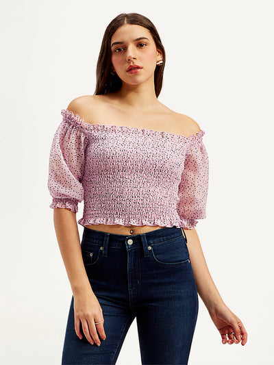 Women's Floral Light-Pink Off Shoulder Top