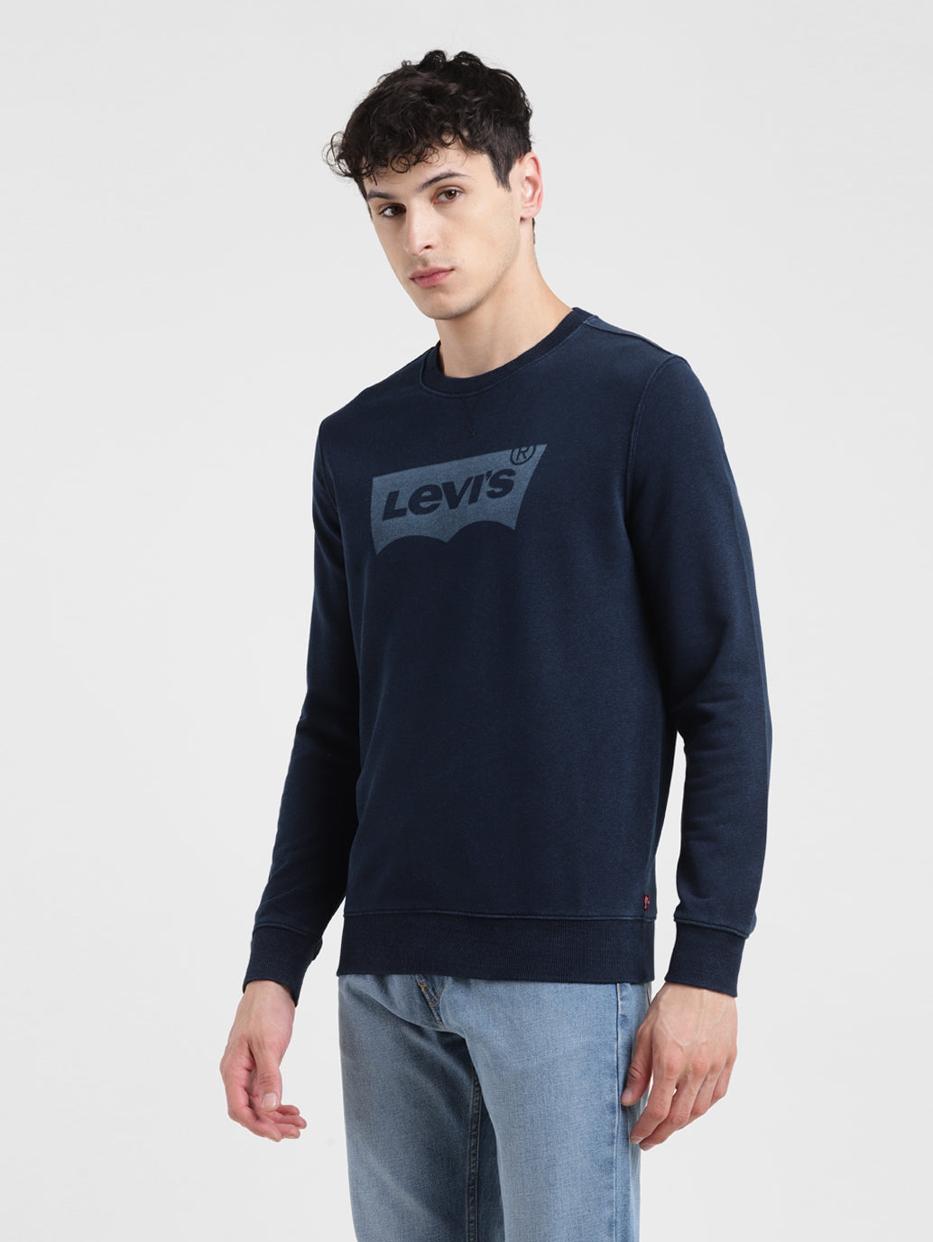 Men's Solid Blue Crew Neck Sweatshirt