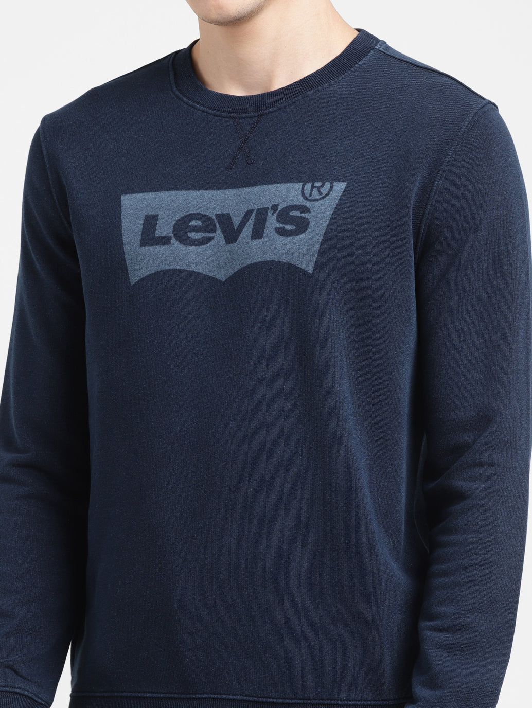 Men's Solid Blue Crew Neck Sweatshirt