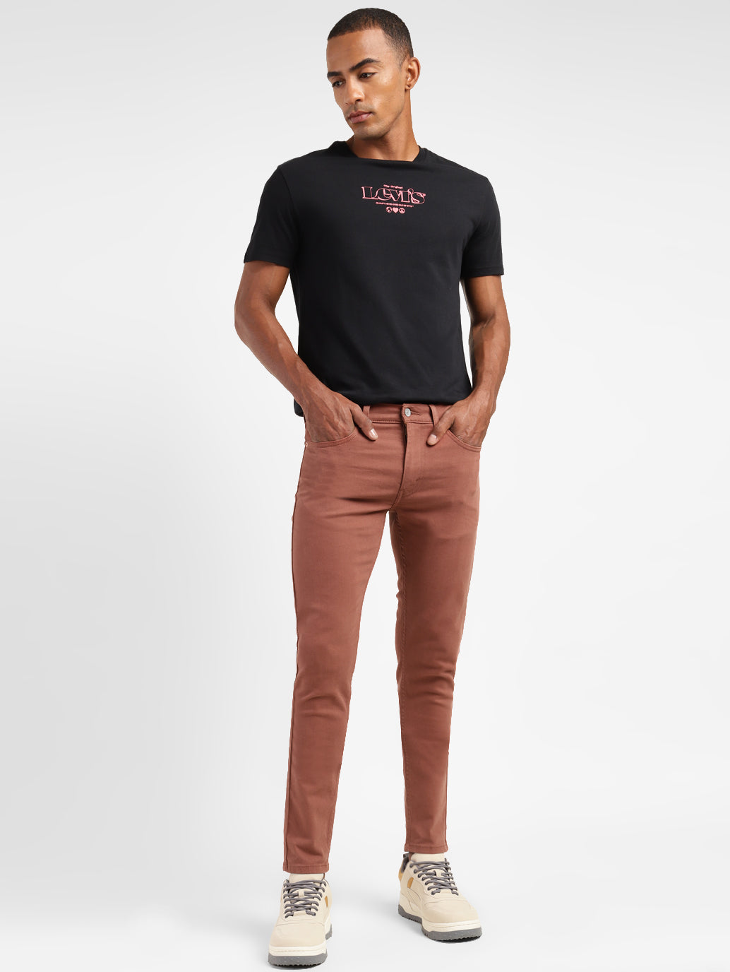Men's Brown Skinny Fit Mid Rise Jeans