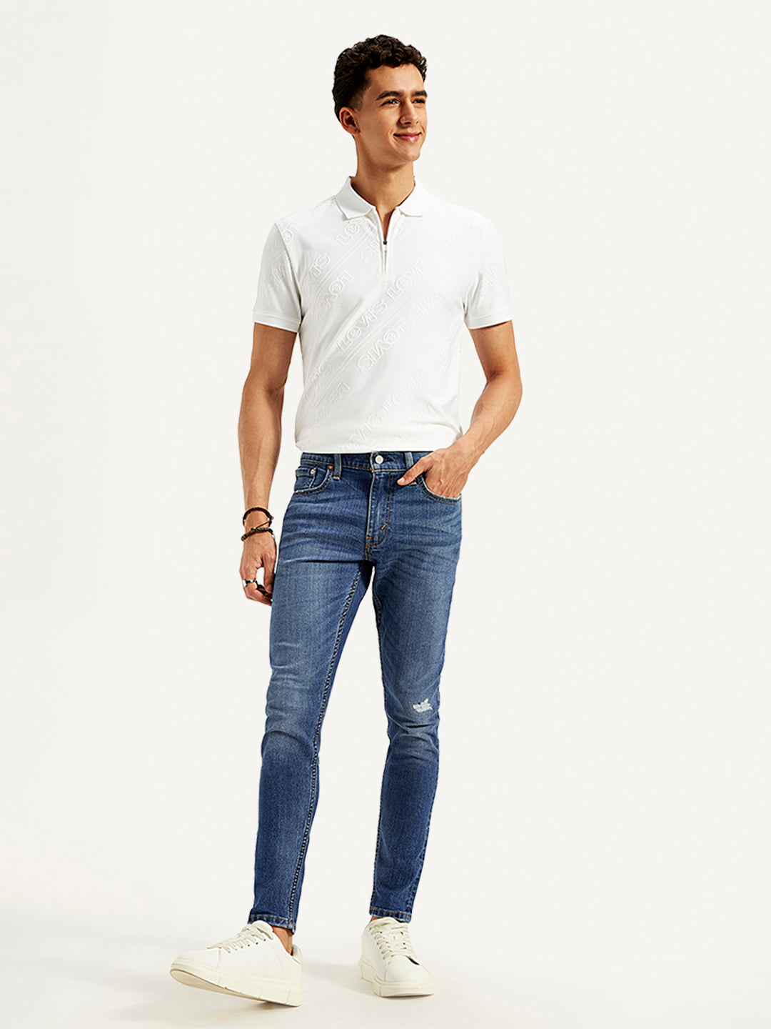 Men's Blue Skinny Tapered Fit Mid Rise Jeans