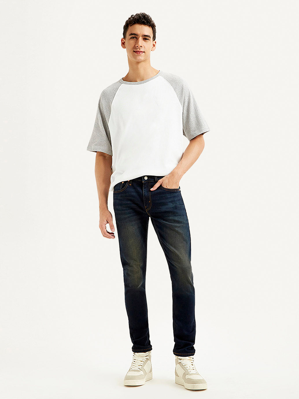 Men's Navy Blue Skinny Tapered Fit Mid Rise Jeans - Styleshot View