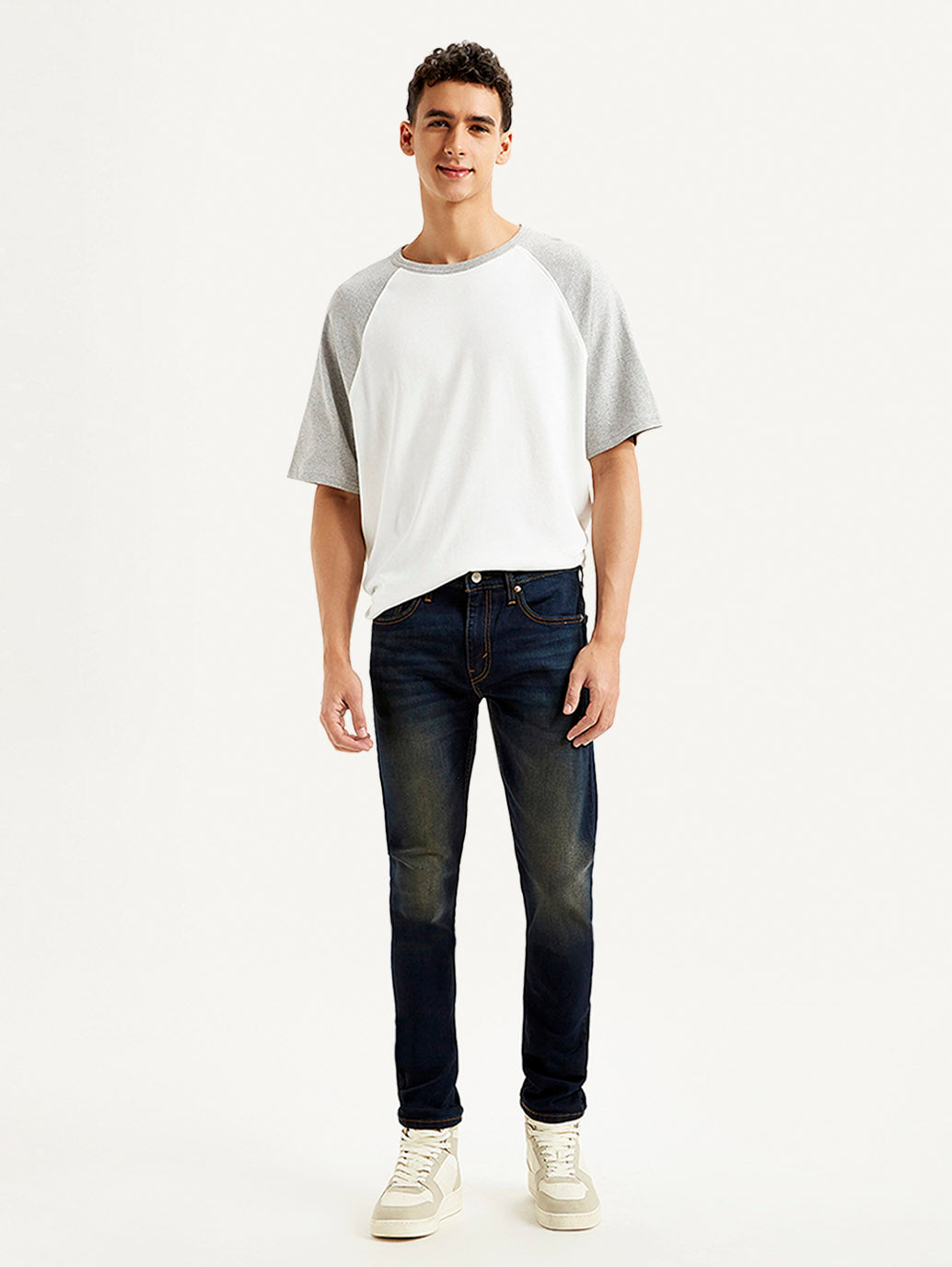 Men's Navy Blue Skinny Tapered Fit Mid Rise Jeans - Front View