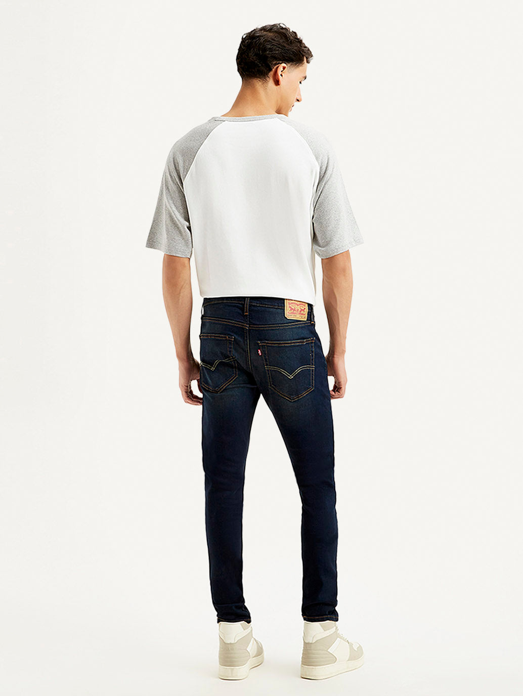 Men's Navy Blue Skinny Tapered Fit Mid Rise Jeans - Back View