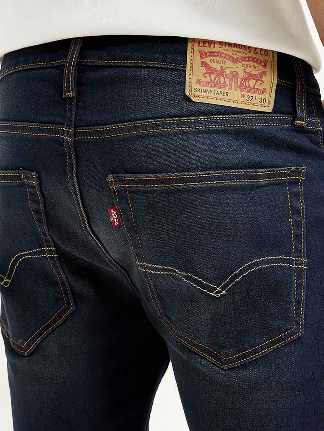 Men's Navy Blue Skinny Tapered Fit Mid Rise Jeans - Detail View