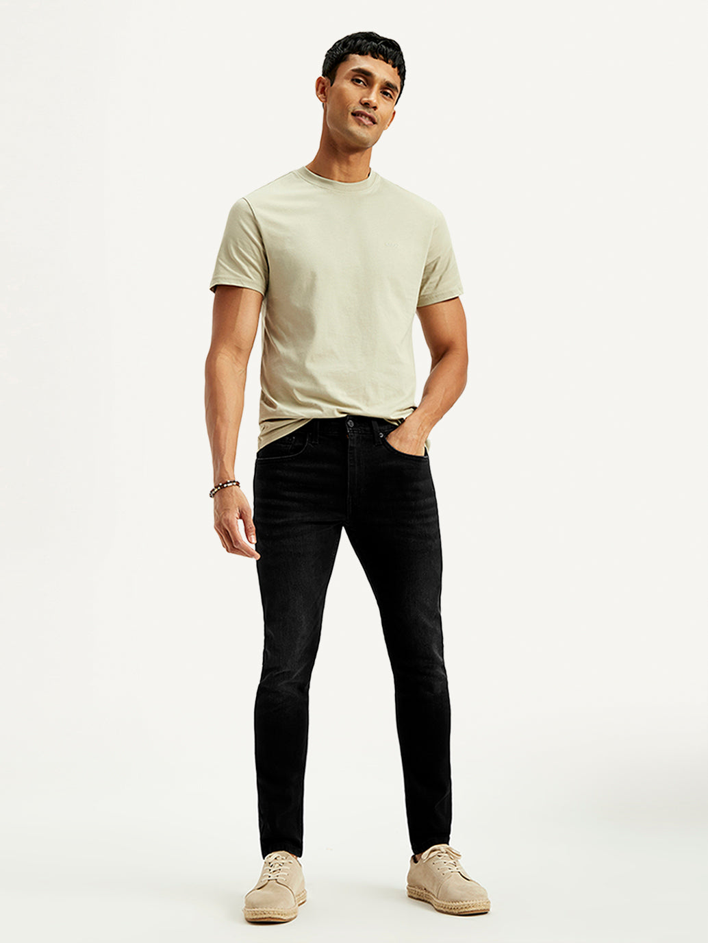 Men's Black Skinny Tapered Fit Mid Rise Jeans - Styleshot View