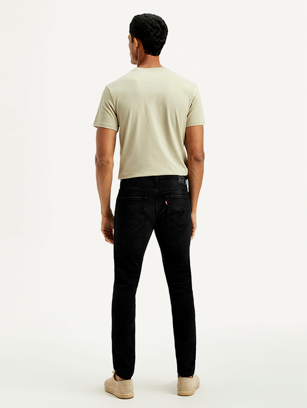 Men's Black Skinny Tapered Fit Mid Rise Jeans - Back View