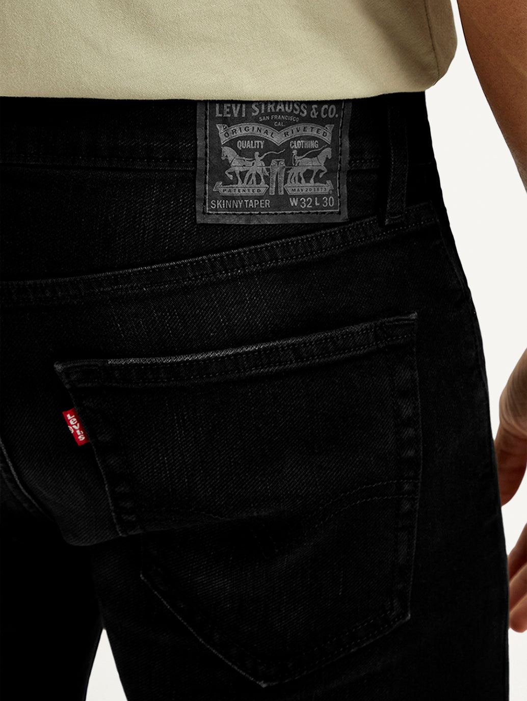 Men's Black Skinny Tapered Fit Mid Rise Jeans - Detail View