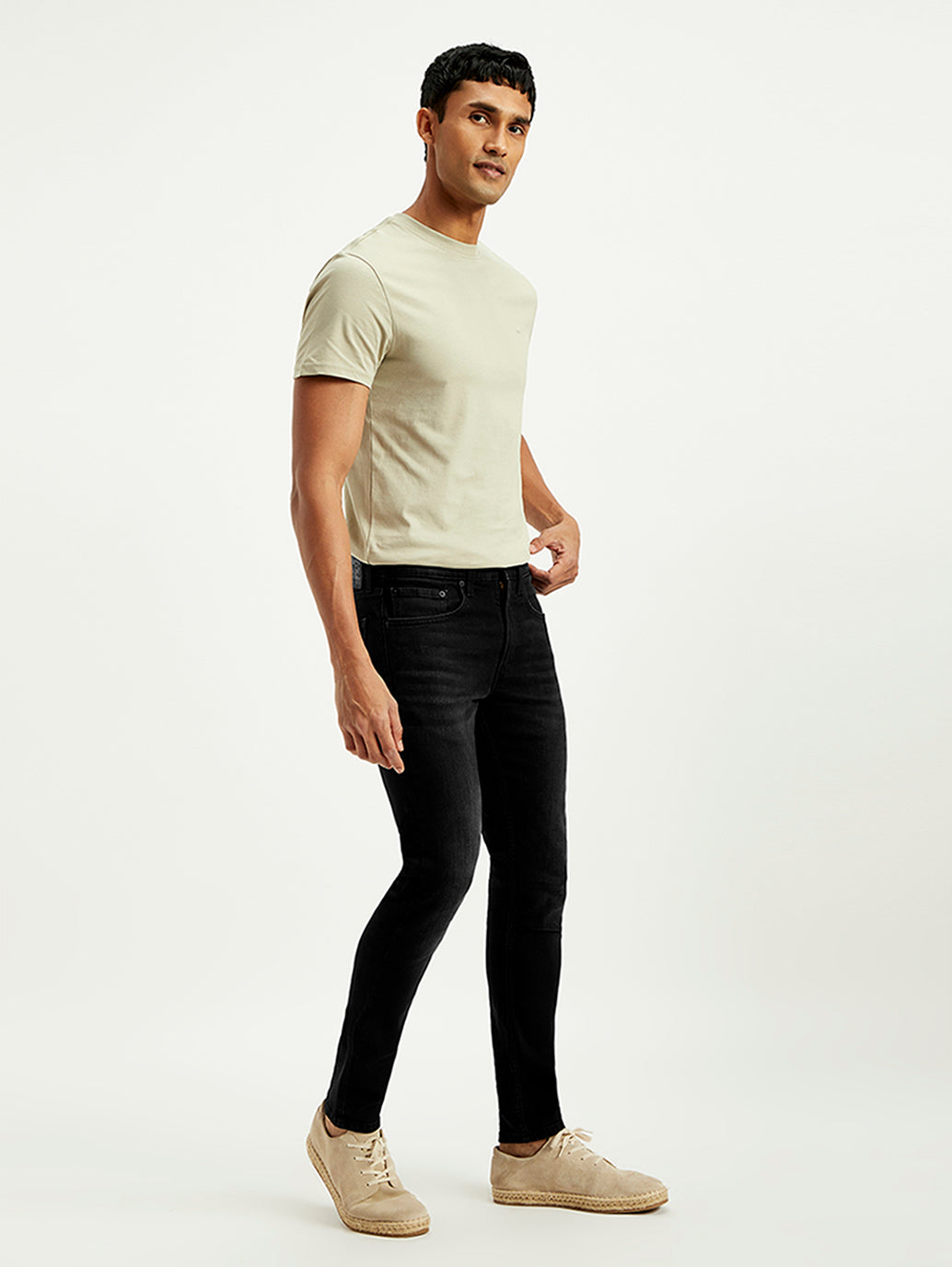 Men's Black Skinny Tapered Fit Mid Rise Jeans - Main Image