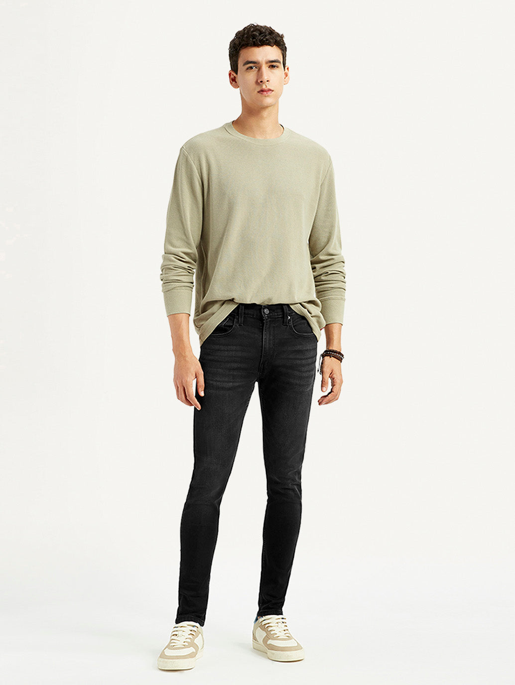 Men's Black Skinny Tapered Fit Mid Rise Jeans - Styleshot View