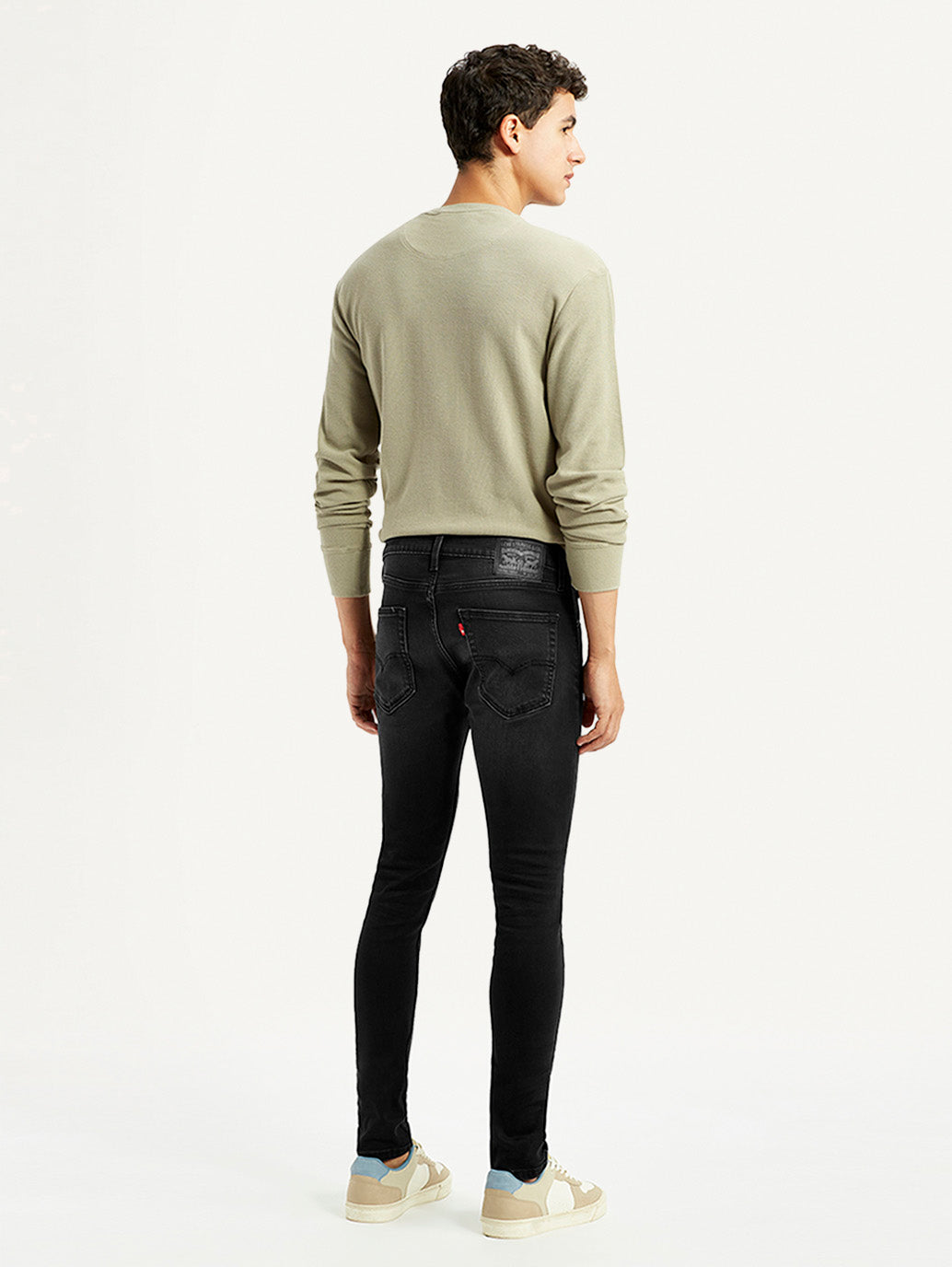 Men's Black Skinny Tapered Fit Mid Rise Jeans - Back View