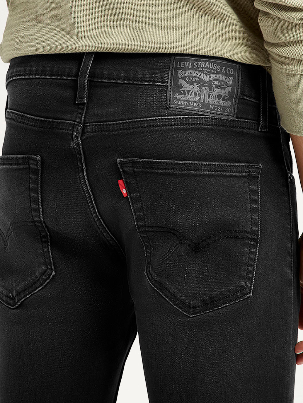 Men's Black Skinny Tapered Fit Mid Rise Jeans - Detail View