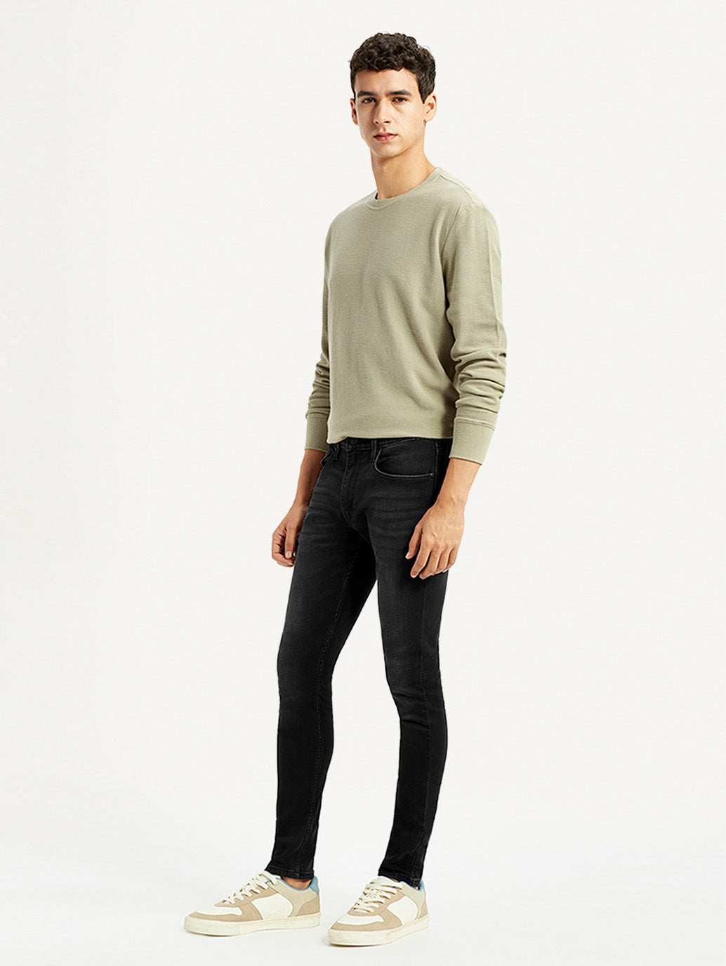 Men's Black Skinny Tapered Fit Mid Rise Jeans - Side View