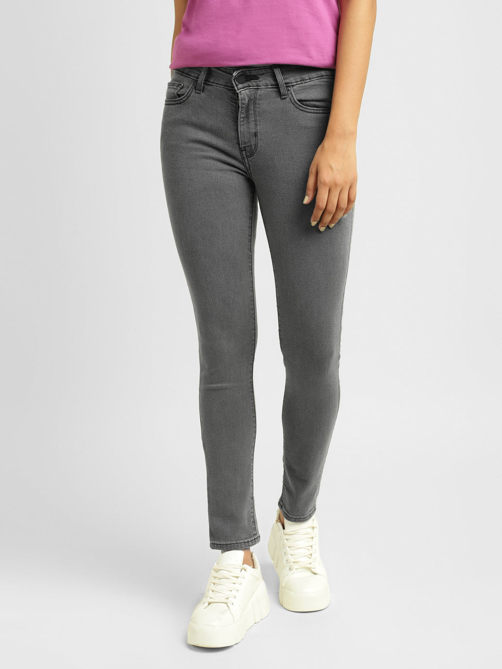 Women's 711 Grey Skinny Fit Mid Rise Jeans