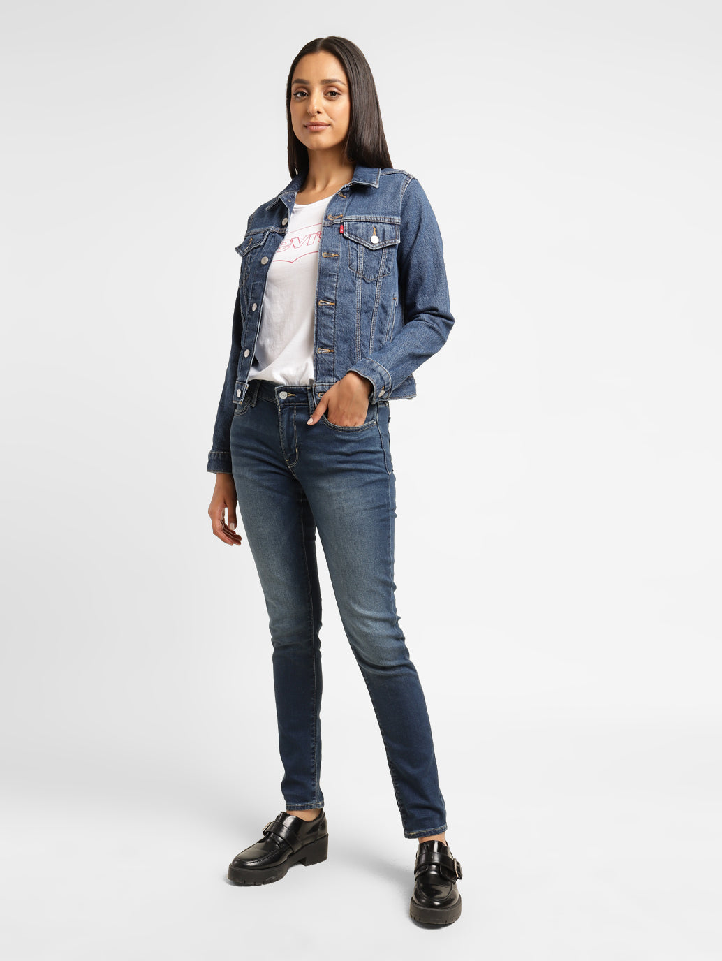 Women's 711 Blue Skinny Fit Mid Rise Jeans