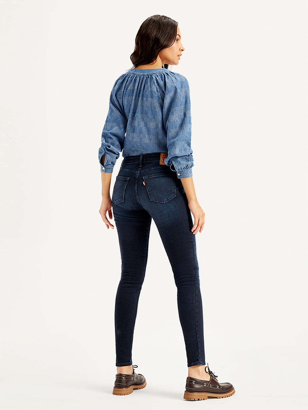 Women's 711 Navy Blue Skinny Fit Mid Rise Jeans - Back View