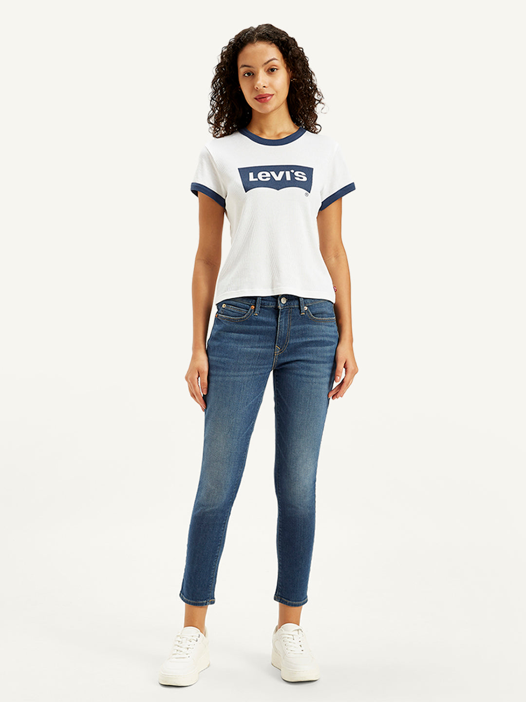 Women's 711 Blue Skinny Fit Mid Rise Jeans - Front View