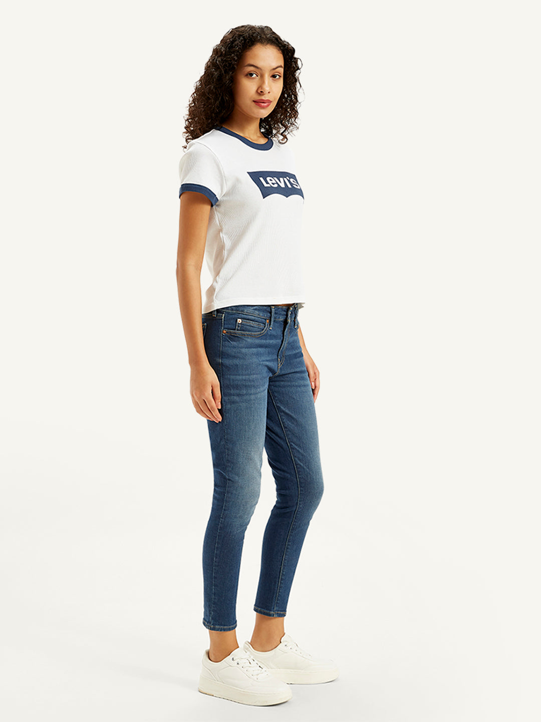 Women's 711 Blue Skinny Fit Mid Rise Jeans - Side View