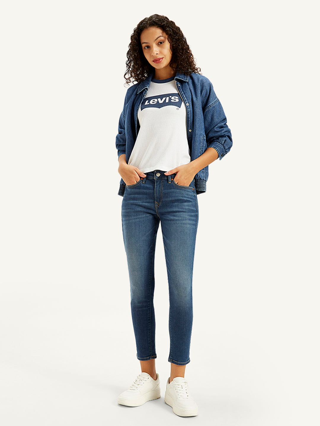Women's 711 Blue Skinny Fit Mid Rise Jeans - Styleshot View