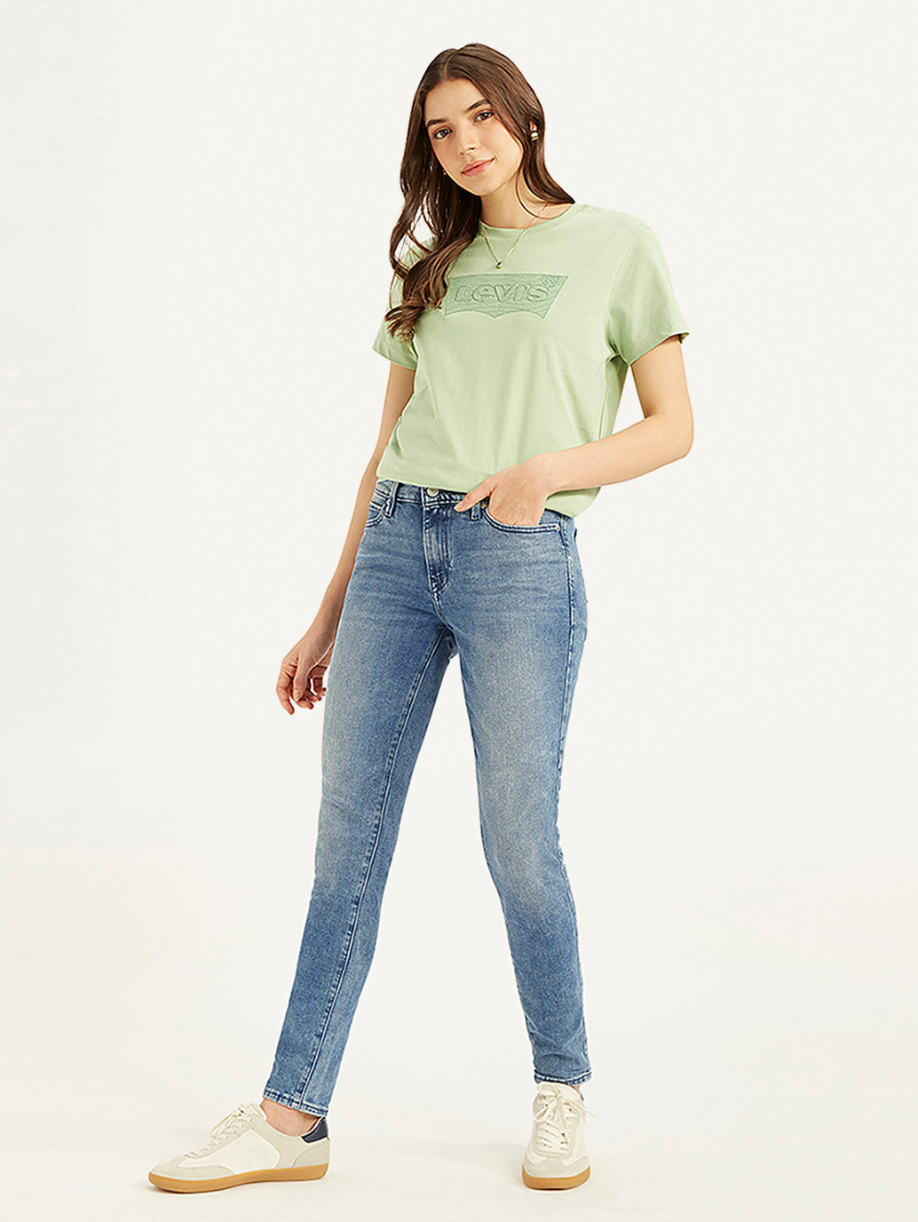 Women's 711 Blue Skinny Fit Mid Rise Jeans - Styleshot View