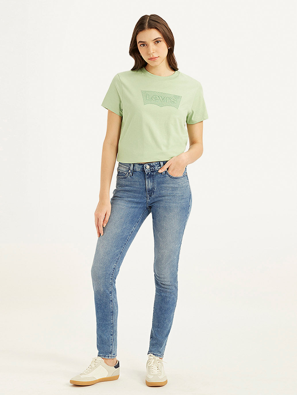 Women's 711 Blue Skinny Fit Mid Rise Jeans - Front View