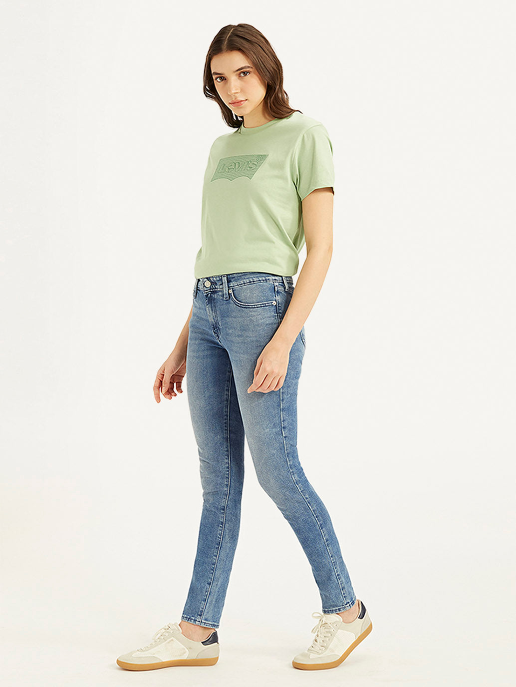 Women's 711 Blue Skinny Fit Mid Rise Jeans - Side View