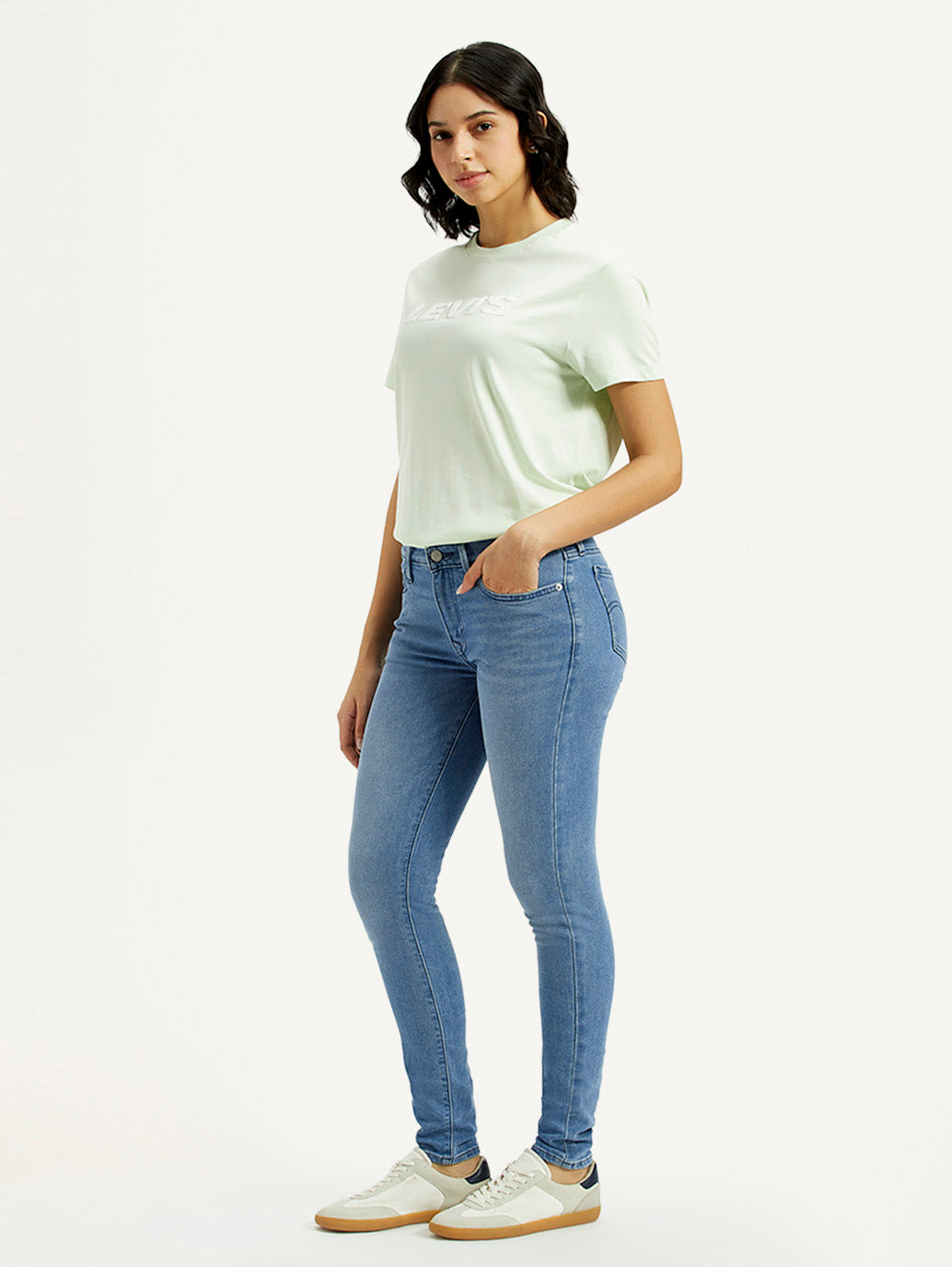 Women's 711 Med Indigo Skinny Fit Mid Rise Jeans - Side View