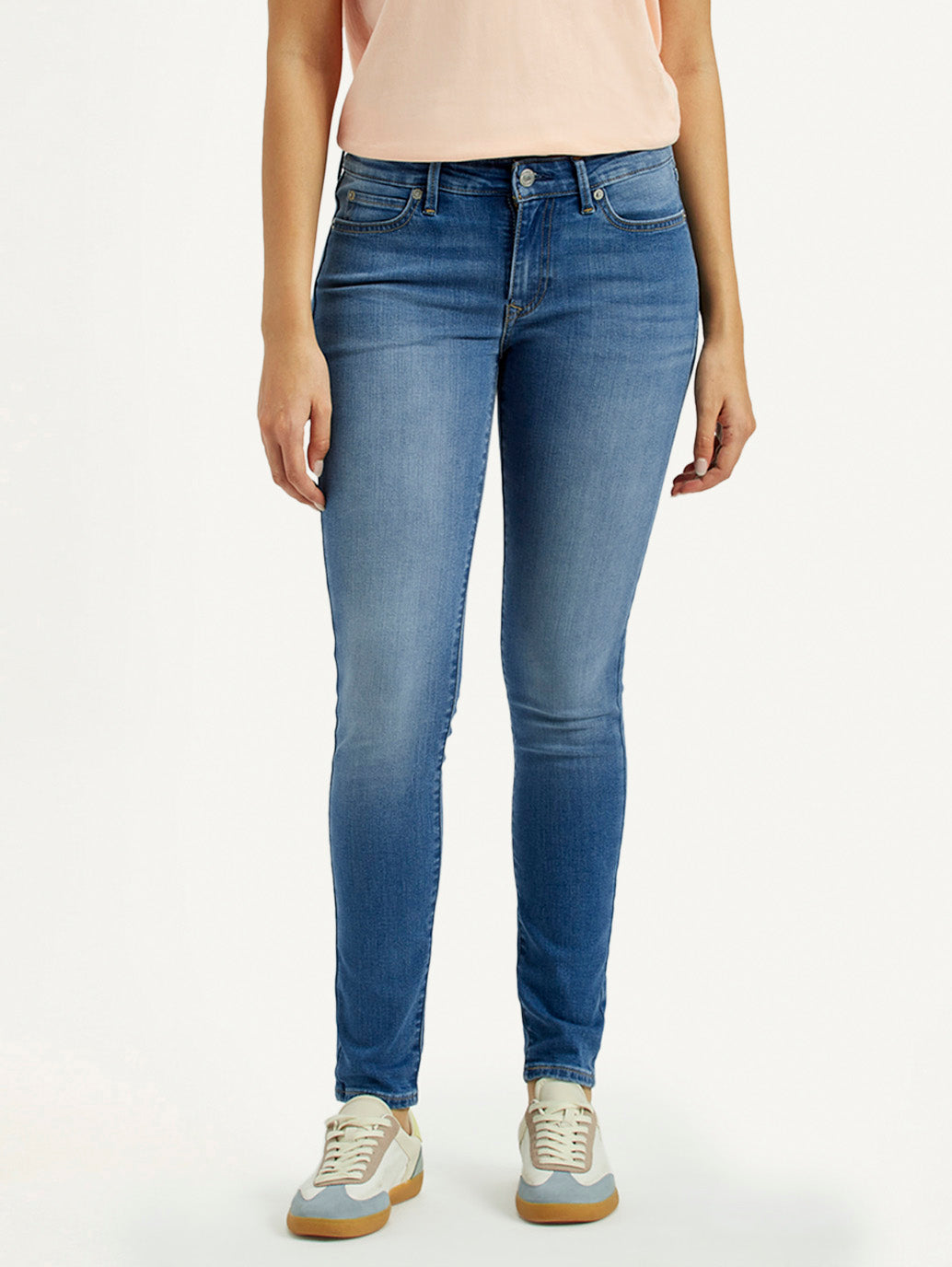Women's 711 Med Indigo Skinny Fit Mid Rise Jeans - Front View