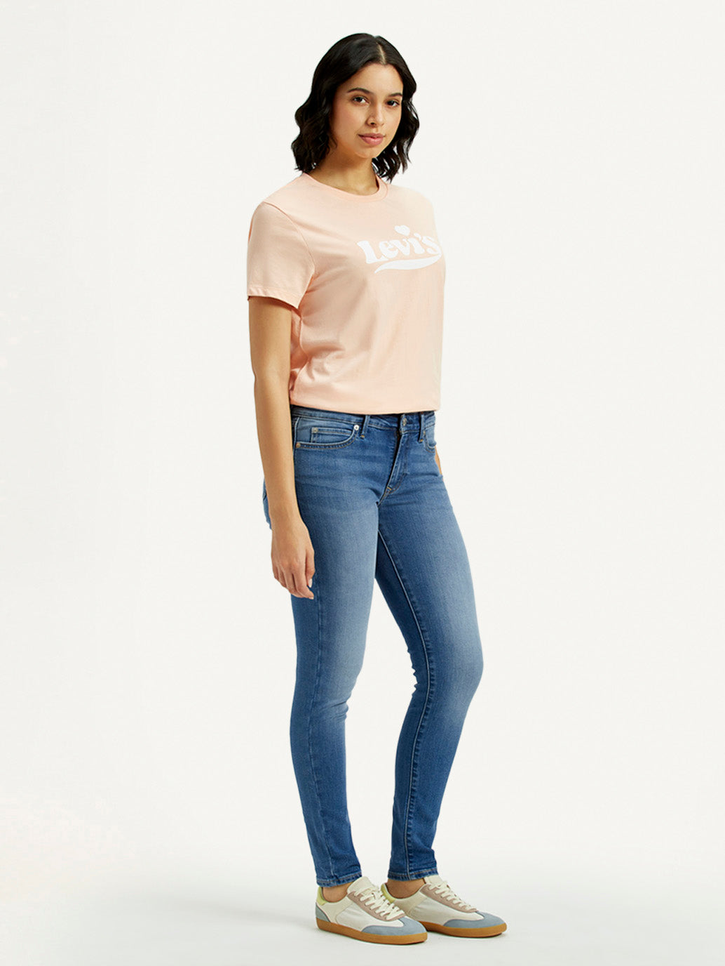 Women's 711 Med Indigo Skinny Fit Mid Rise Jeans - Side View