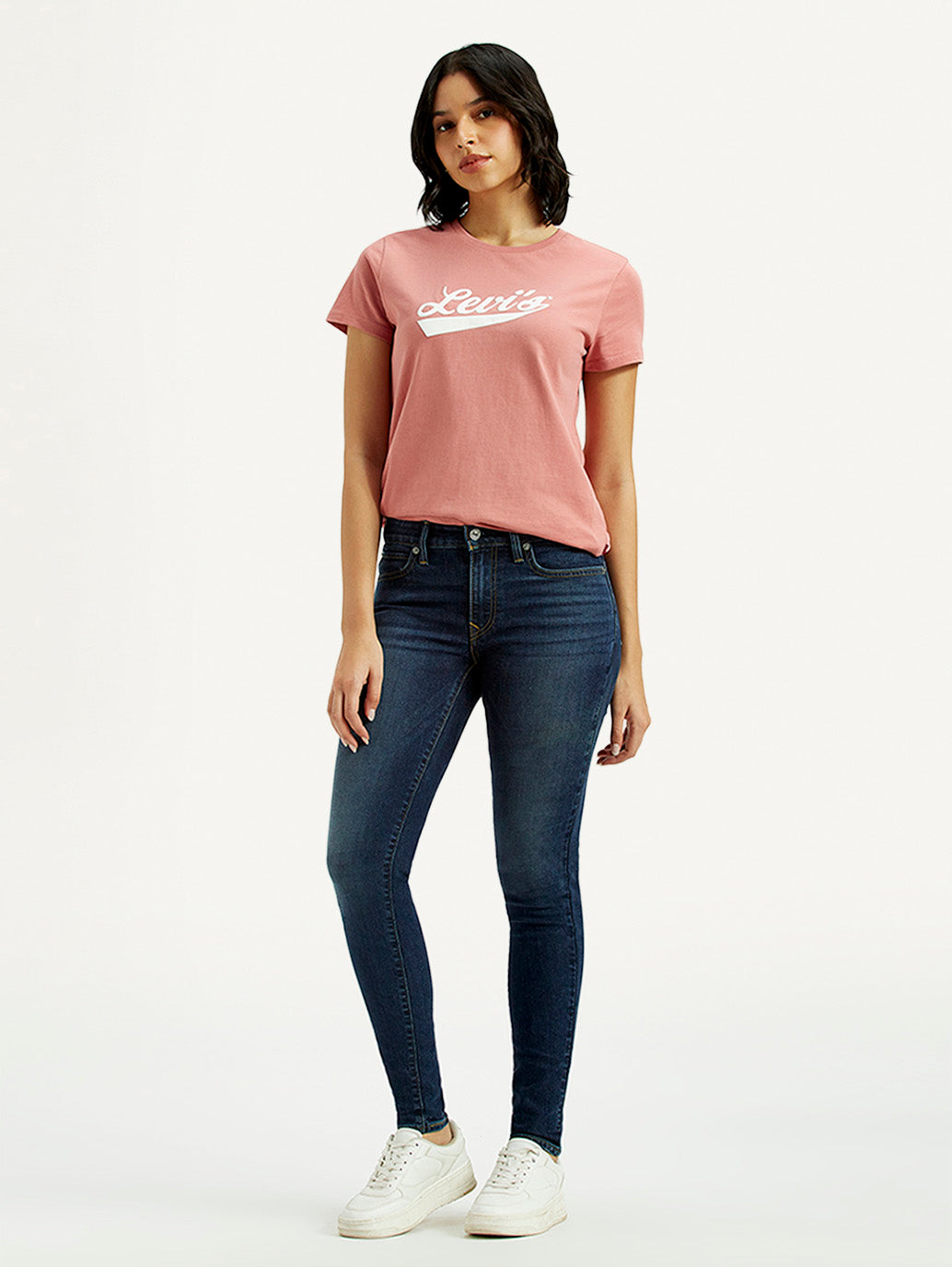 Women's 711 Dark Indigo Skinny Fit Mid Rise Jeans - Styleshot View