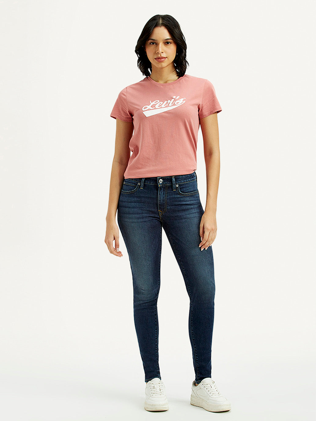 Women's 711 Dark Indigo Skinny Fit Mid Rise Jeans - Front View