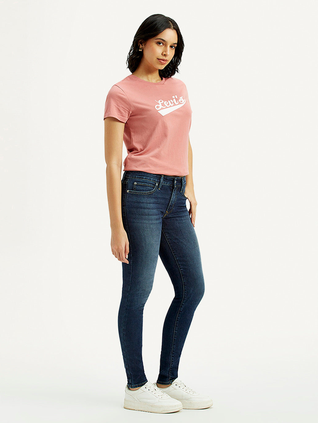 Women's 711 Dark Indigo Skinny Fit Mid Rise Jeans - Side View