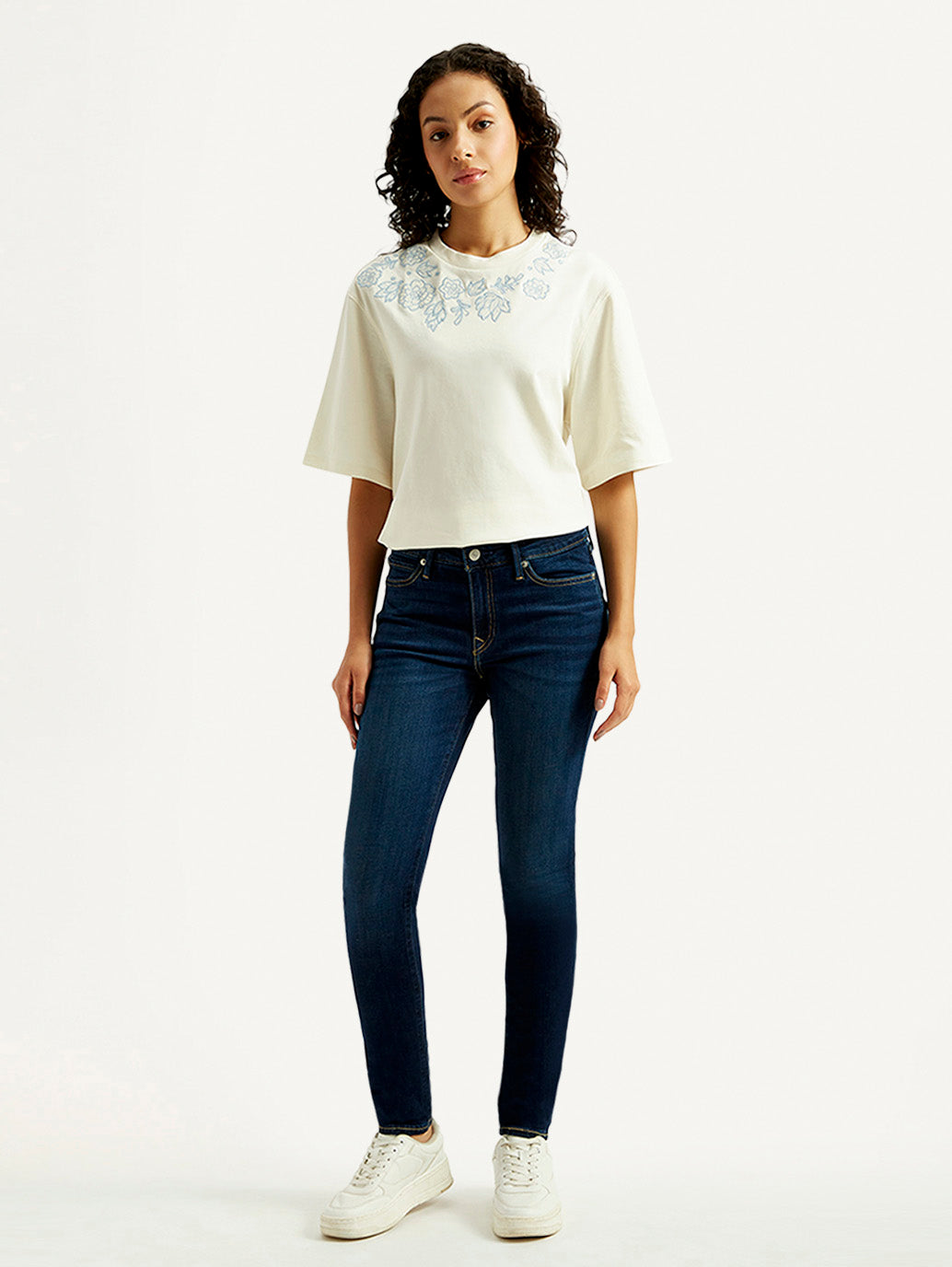 Women's 711 Dark Blue Skinny Fit Mid Rise Jeans - Front View