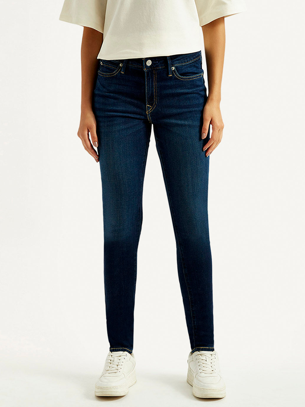 Women's 711 Dark Blue Skinny Fit Mid Rise Jeans - Front View