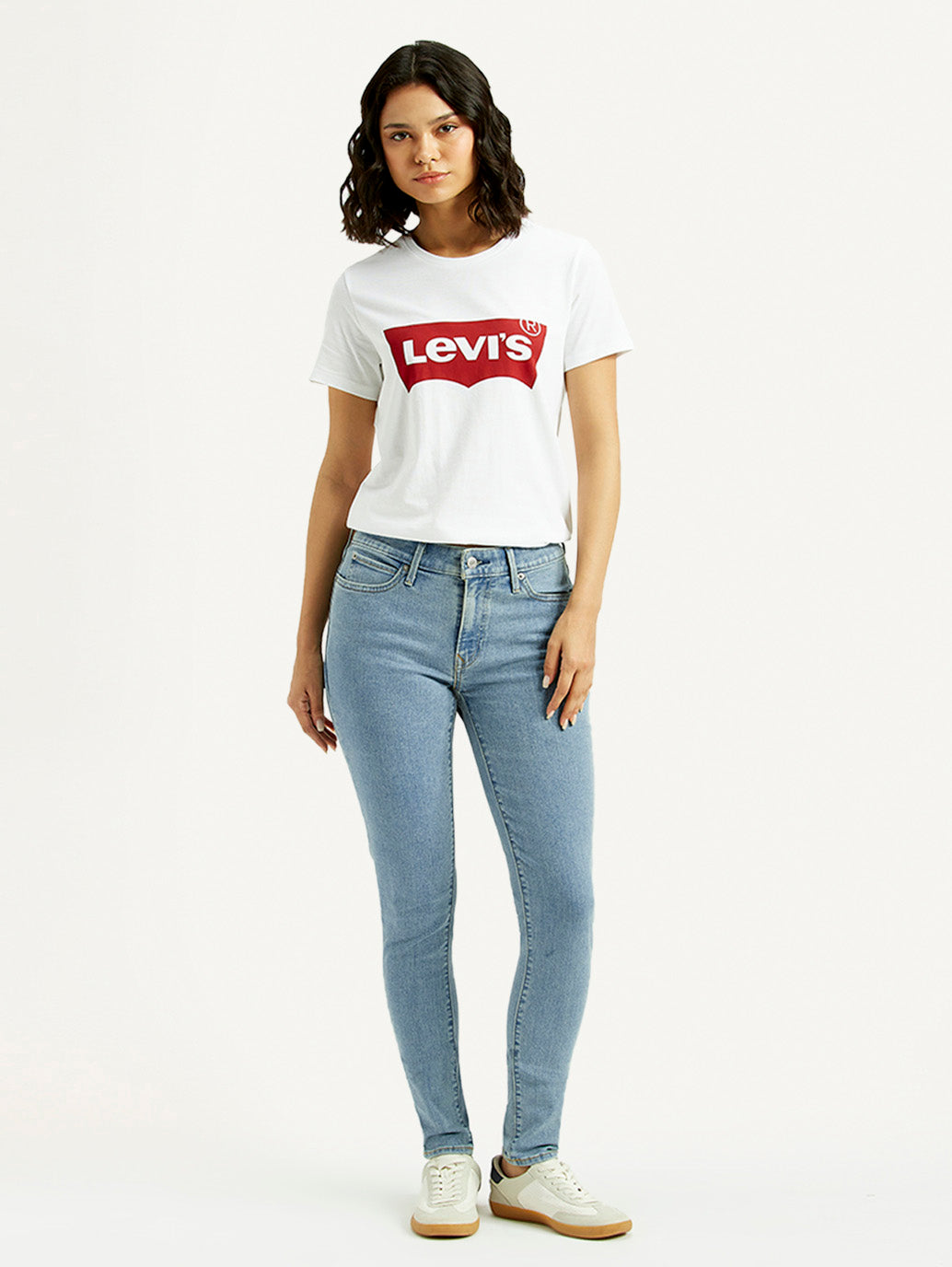 Women's 711 Light Blue Skinny Fit Mid Rise Jeans - Front View