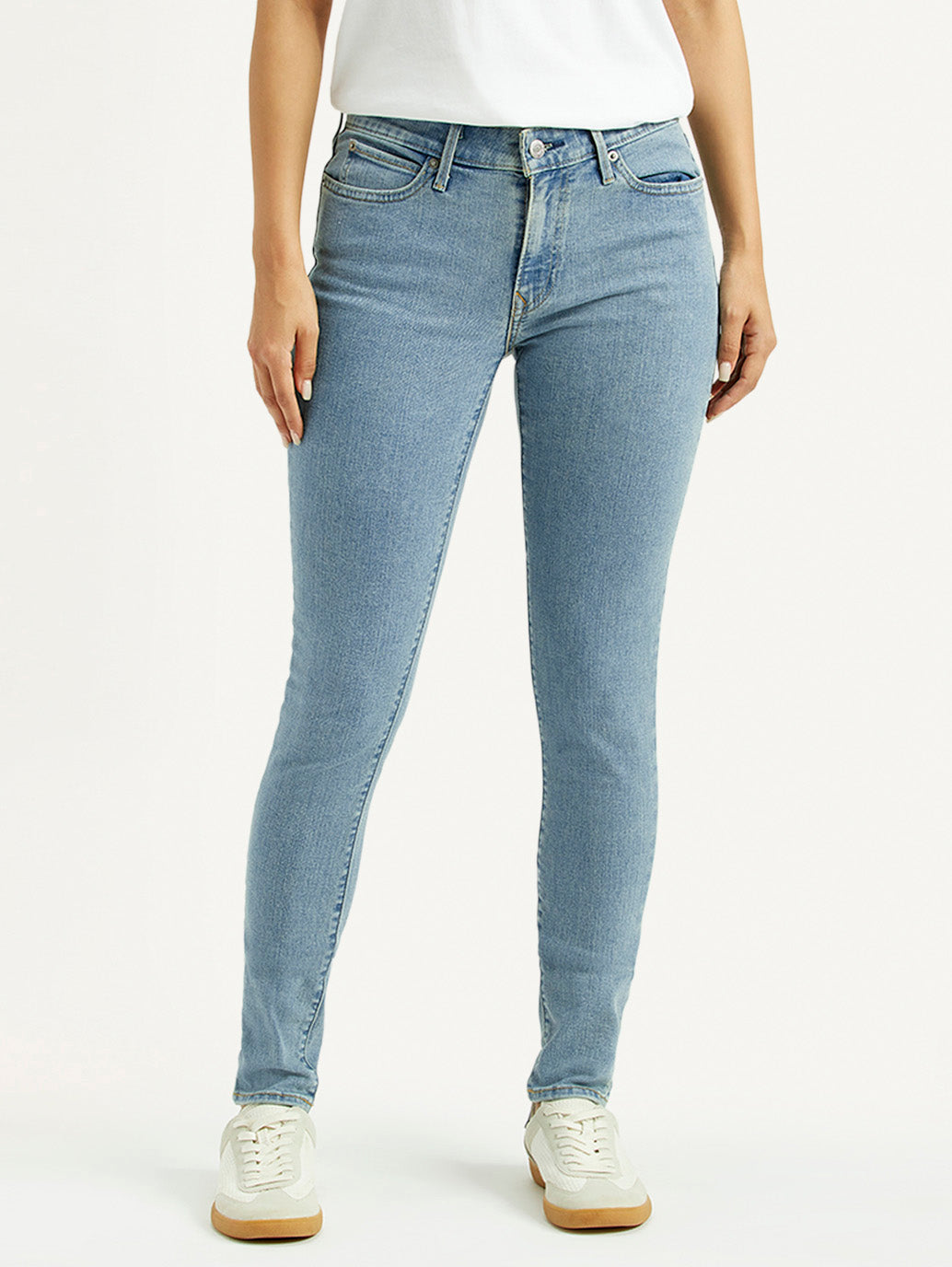 Women's 711 Light Blue Skinny Fit Mid Rise Jeans - Front View