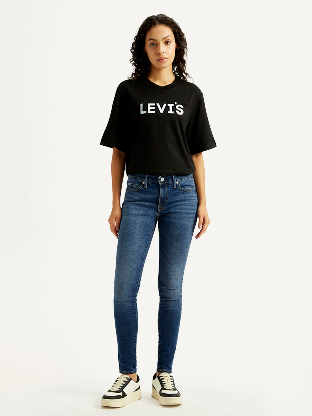 Women's 711 Blue Skinny Fit Mid Rise Jeans - Front View