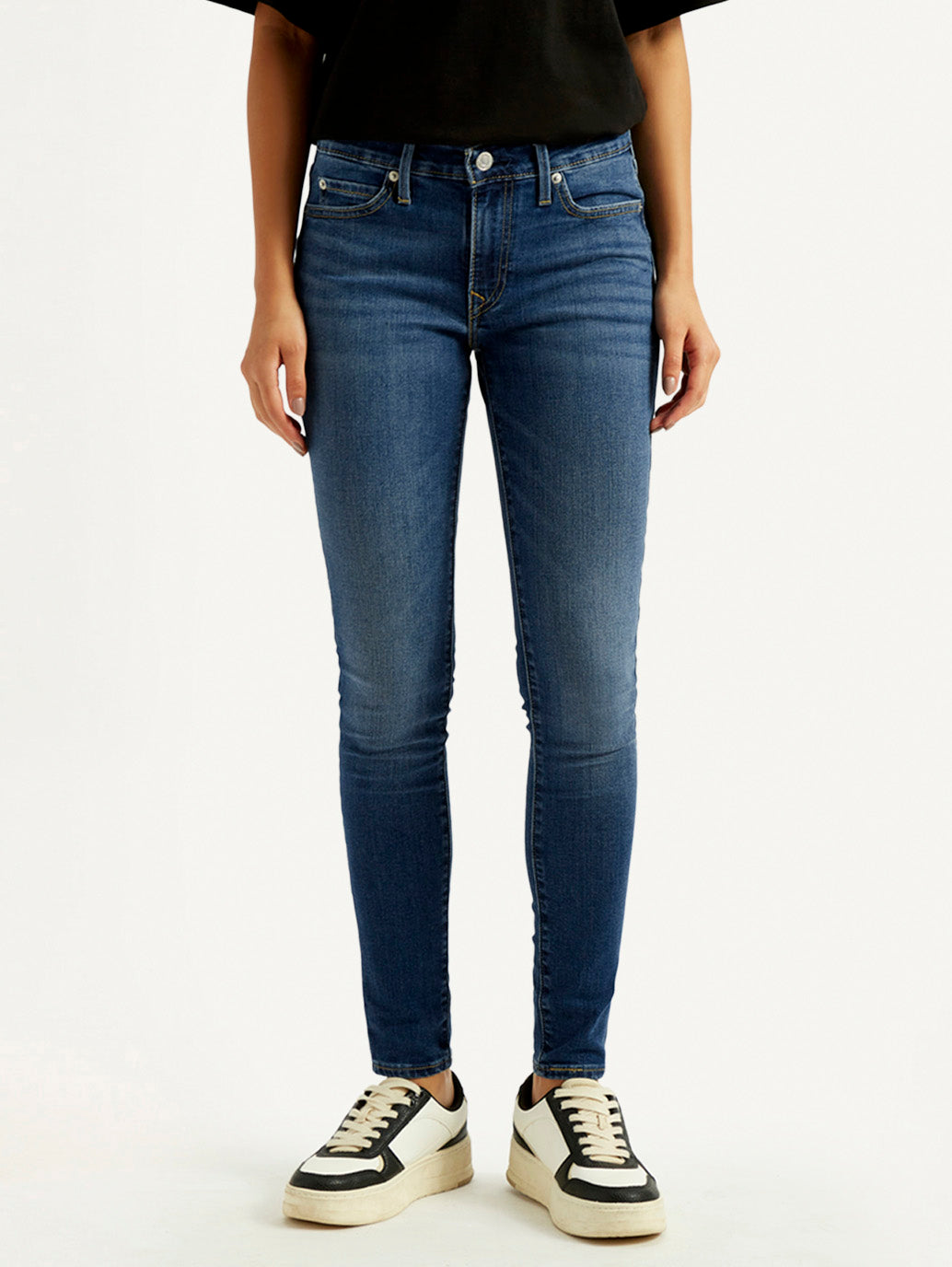 Women's 711 Blue Skinny Fit Mid Rise Jeans - Front View
