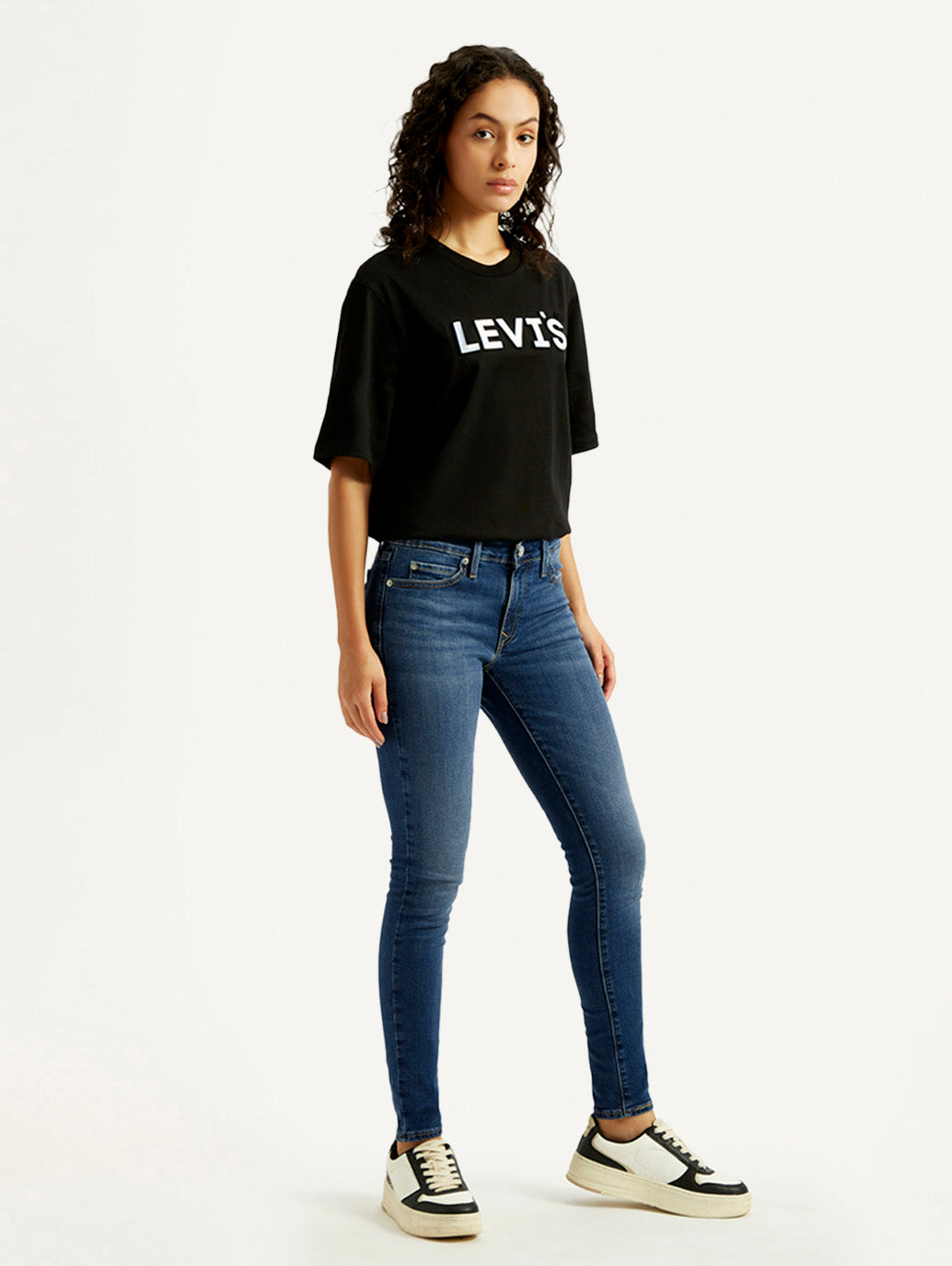 Women's 711 Blue Skinny Fit Mid Rise Jeans - Side View