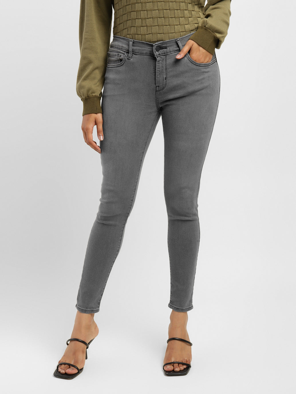 Women's 710 Grey Skinny Fit Mid Rise Jeans