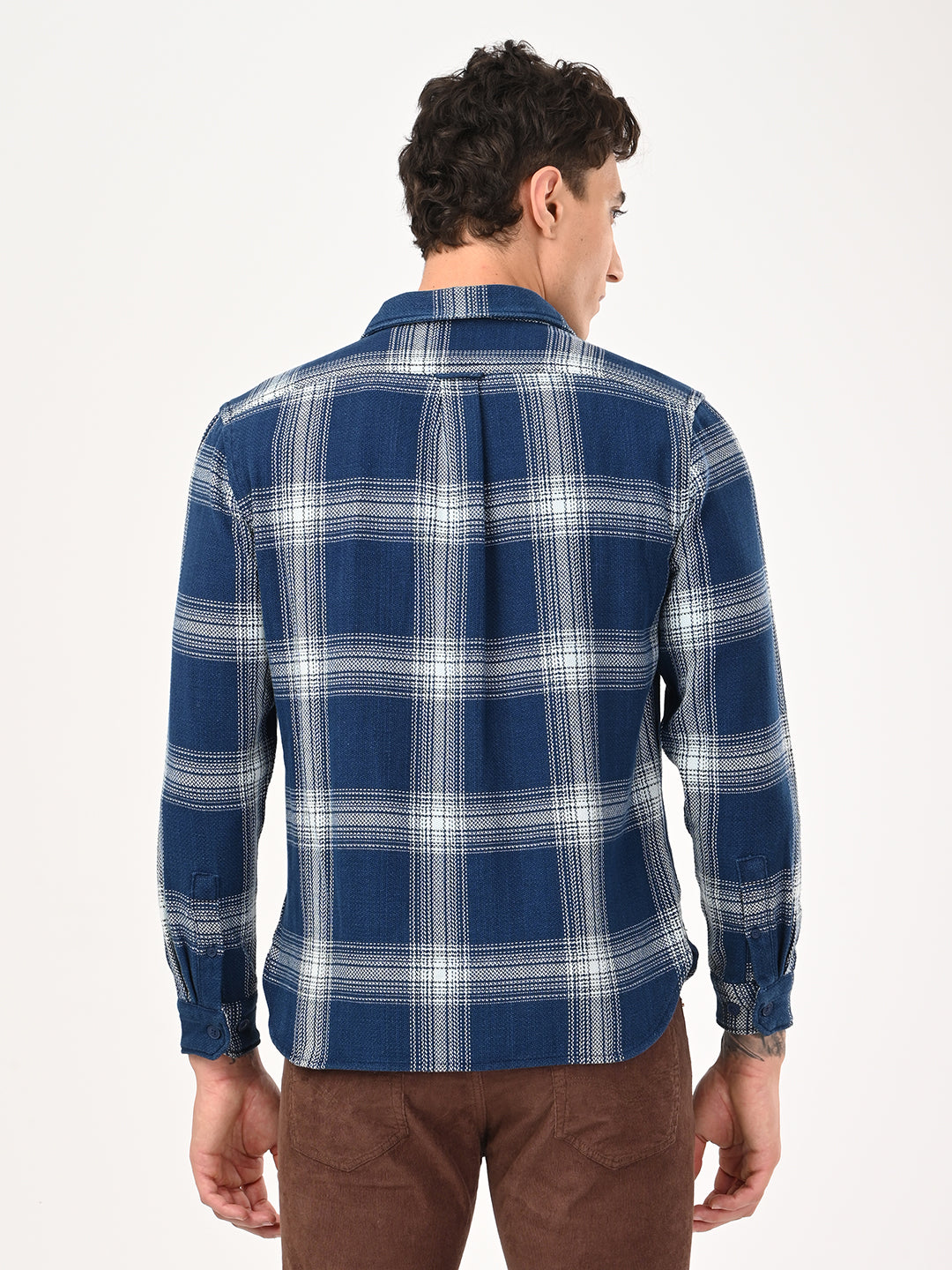 Men's Checkered Slim Fit Overshirt Shirt - bac View