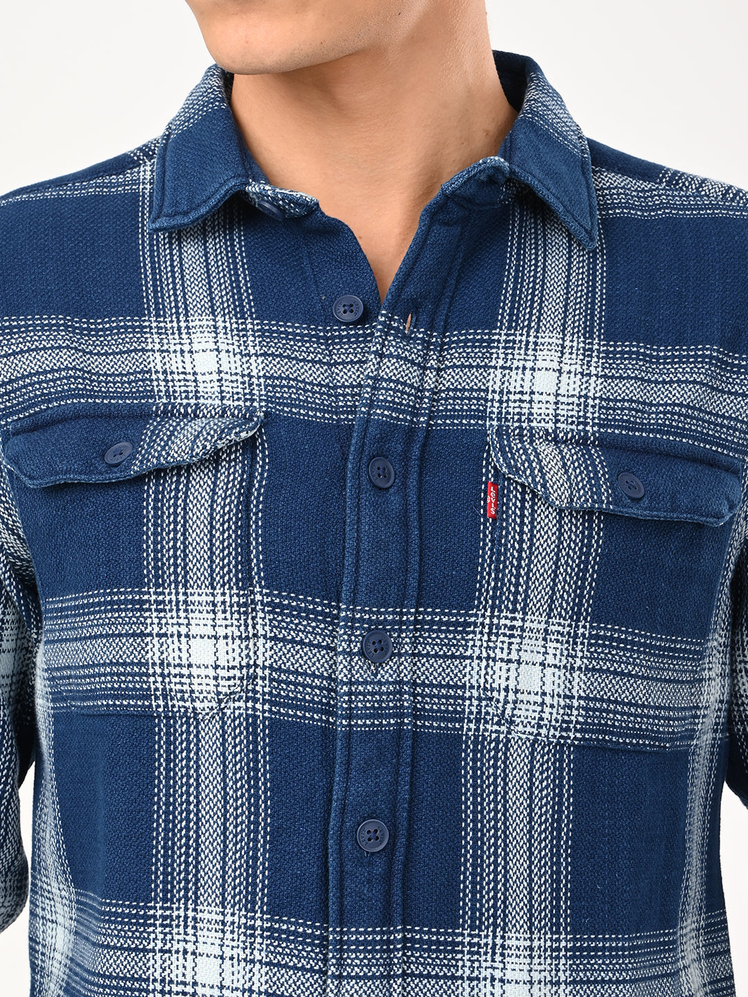 Men's Checkered Slim Fit Overshirt Shirt - detail View