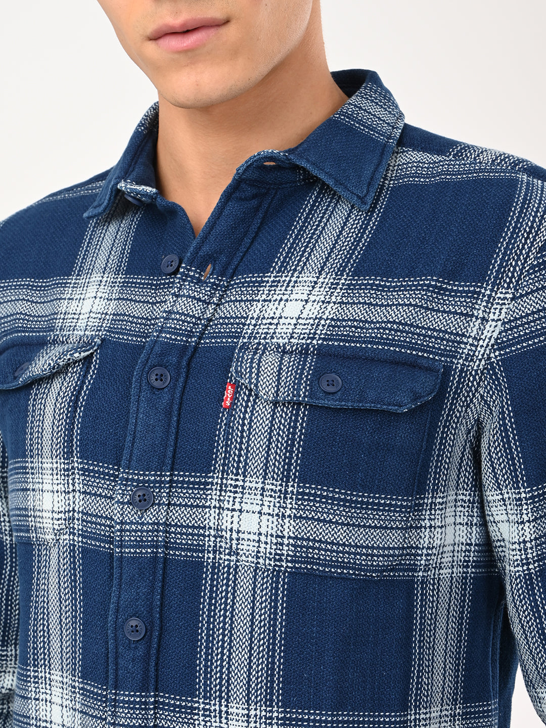 Men's Checkered Slim Fit Overshirt Shirt - detail View