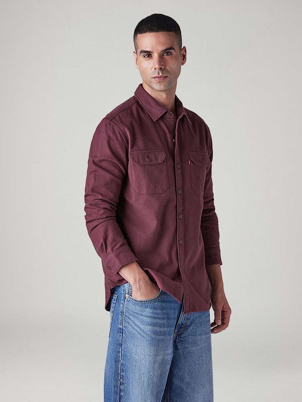 Men's Solid Relaxed Fit Flannel Shirt