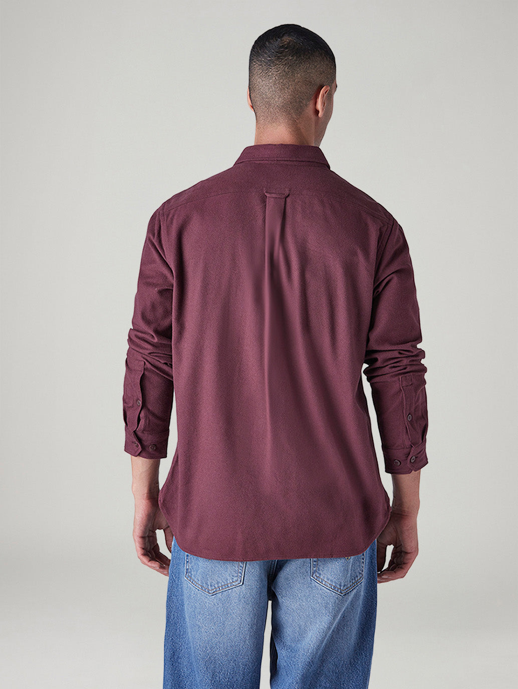 Men's Solid Relaxed Fit Flannel Shirt - Back View