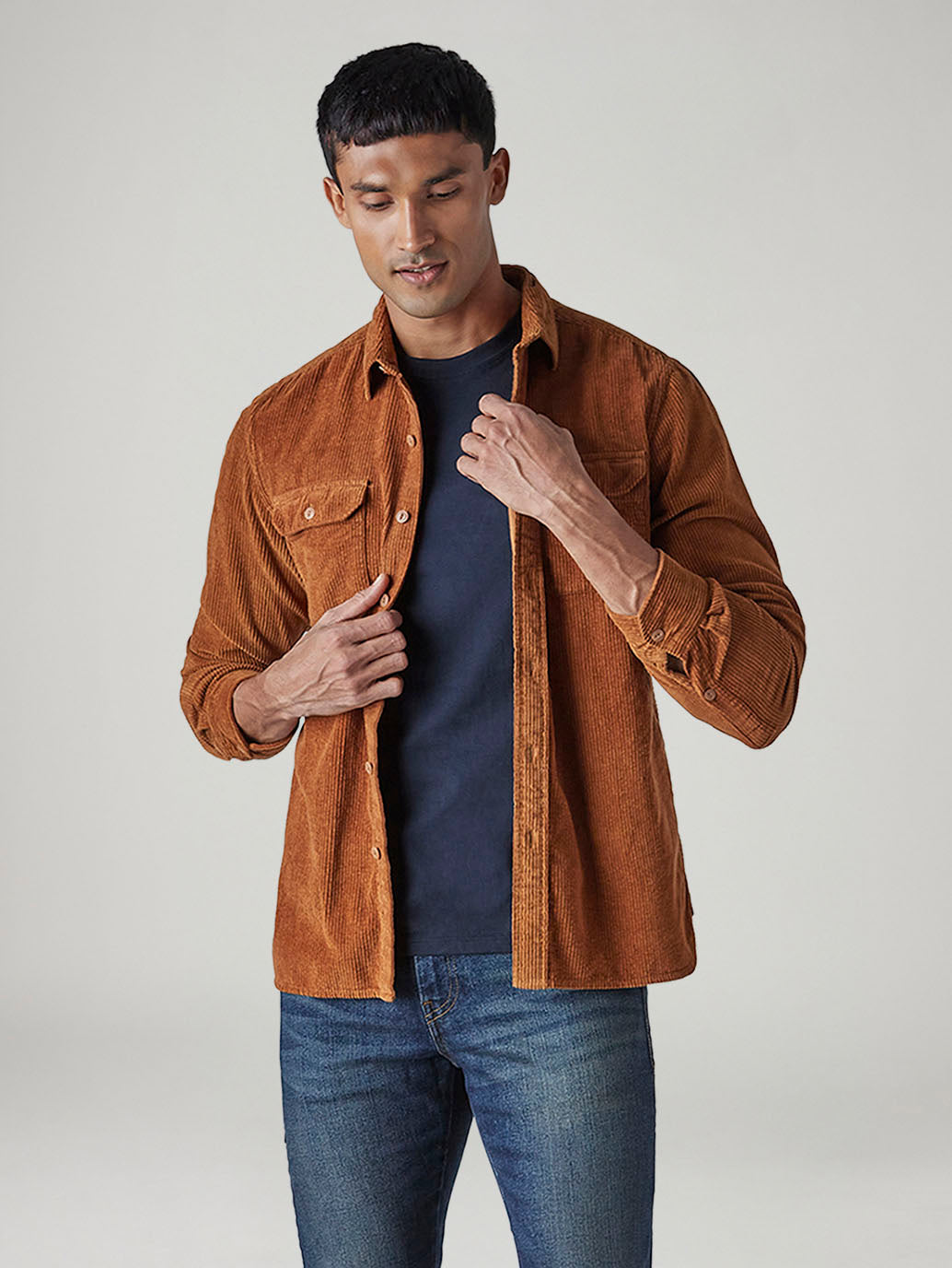 Men's Solid Relaxed Fit Corduroy Shirt