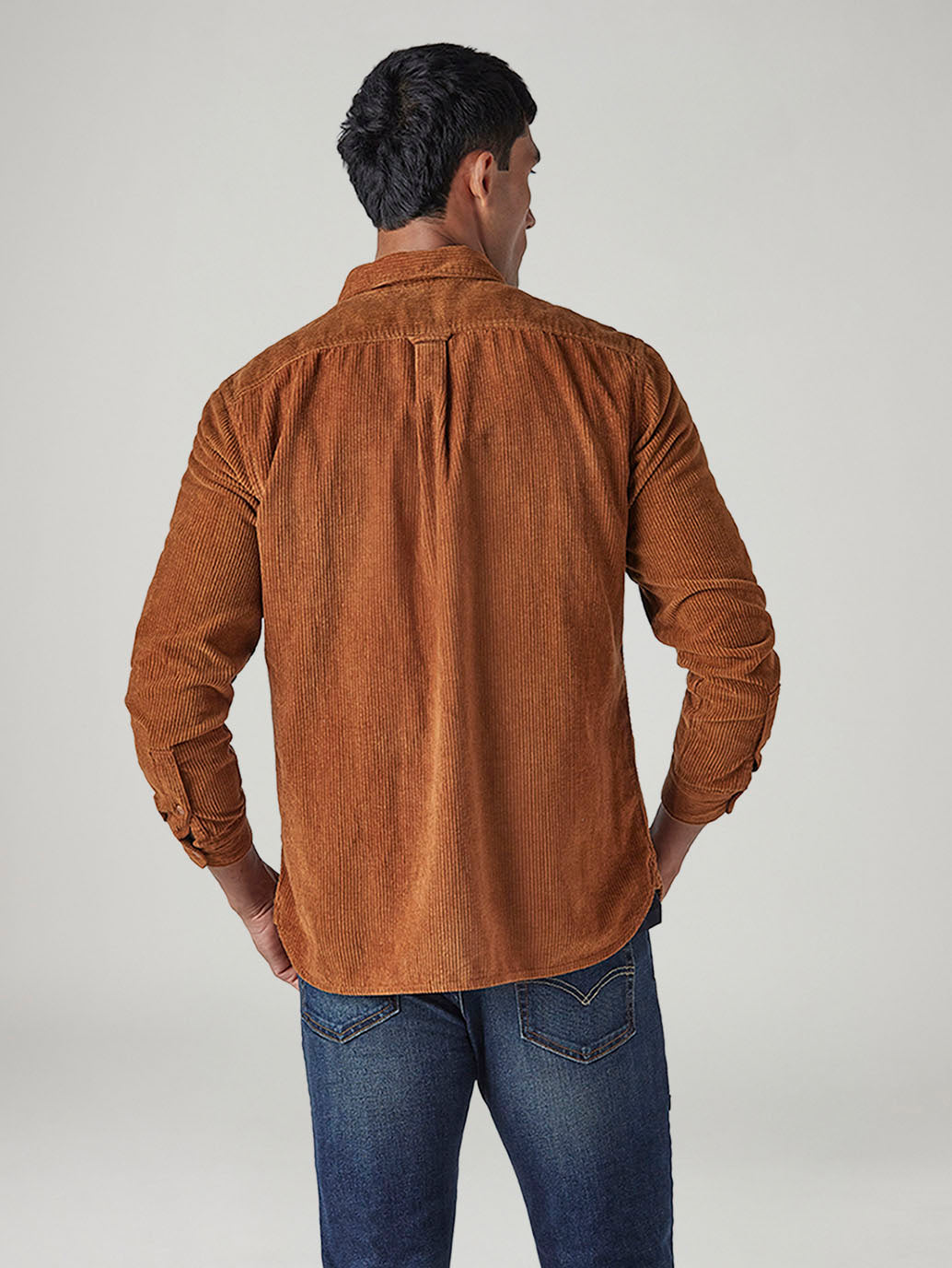 Men's Solid Relaxed Fit Corduroy Shirt - Back View