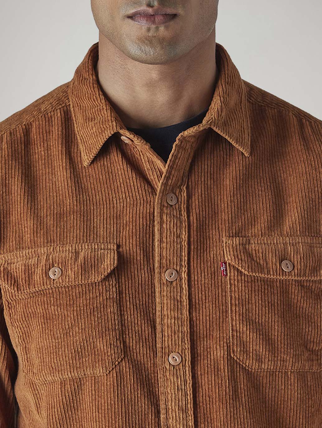 Men's Solid Relaxed Fit Corduroy Shirt - Detail View