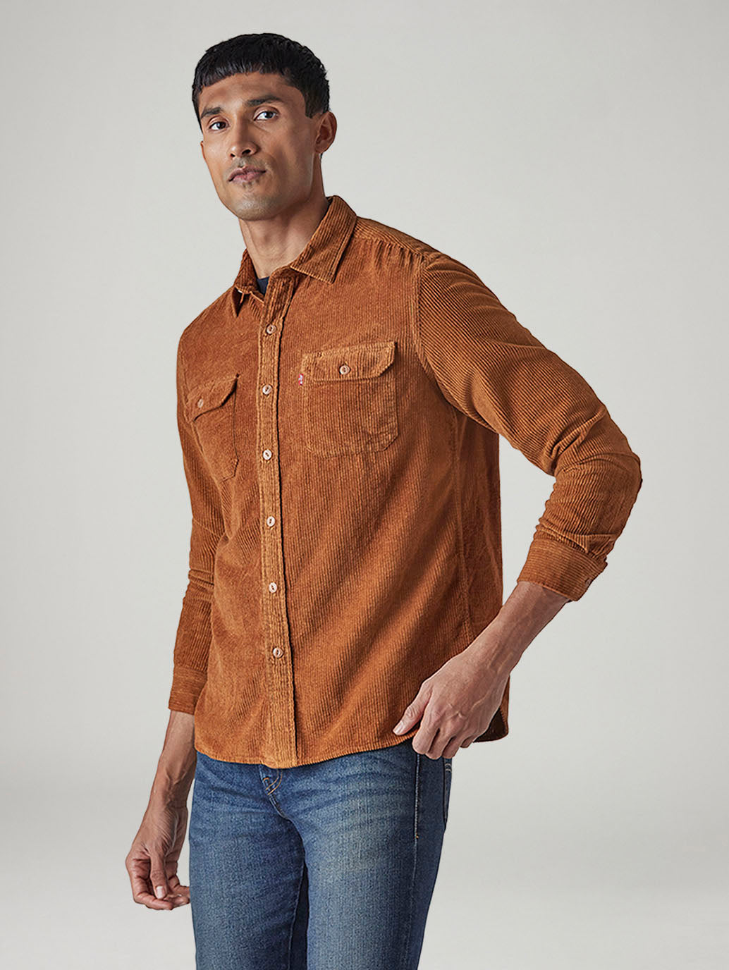 Men's Solid Relaxed Fit Corduroy Shirt - Side View