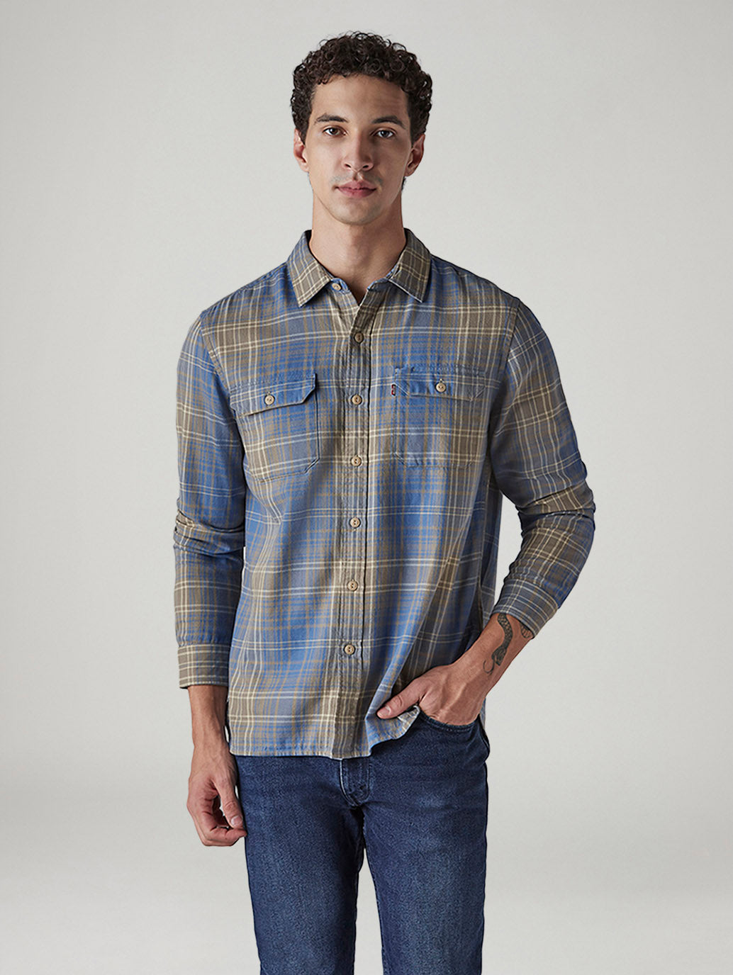 Men's Checkered Relaxed Fit Shirt - Front View